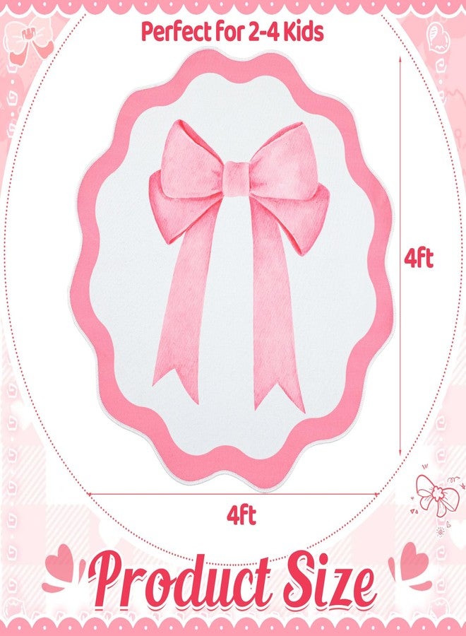 Maasechs Pink Bow Round Rugs, 4 Ft Bow Washable Circle Area Rug for Girls, Non Slip Indoor Decor Carpet for Nursery Kids Room Playroom Living Room, TPR - Image 2